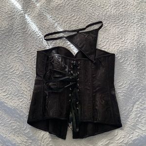 COPY - Apperloth A, Grommet Lace up Back Frill Trim Longline Corset with Thong.…